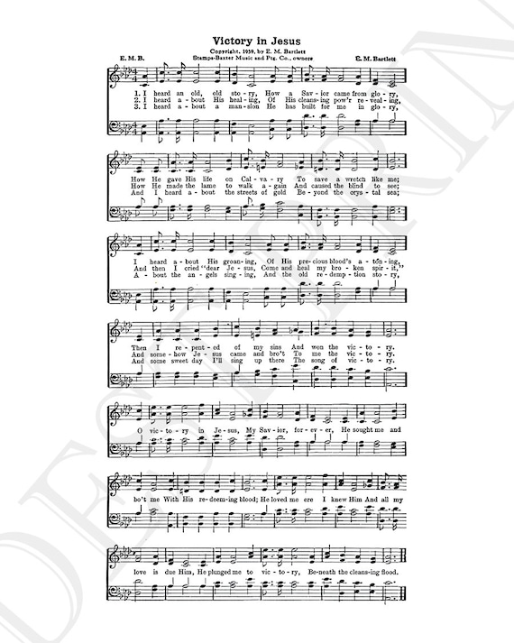 Victory In Jesus Hymn Lyrics Hymnal Sheet Sheet Music Etsy