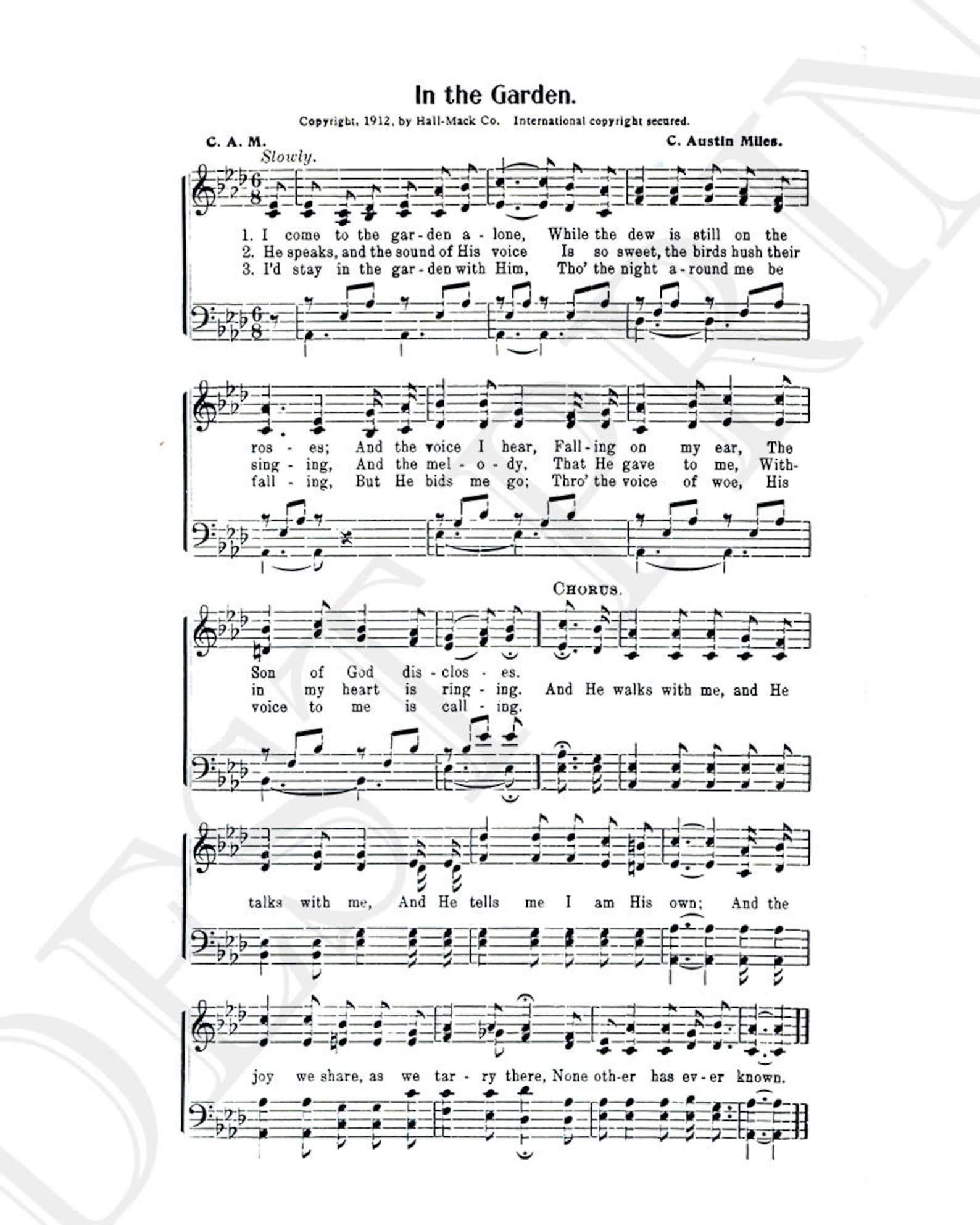 In the Garden Hymn Lyrics Sheet Music Art Hymn Art Hymnal Sheet Home ...