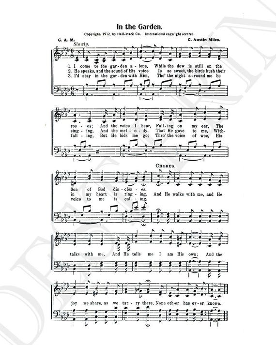 In The Garden Hymn Lyrics Sheet Music Art Hymn Art Etsy