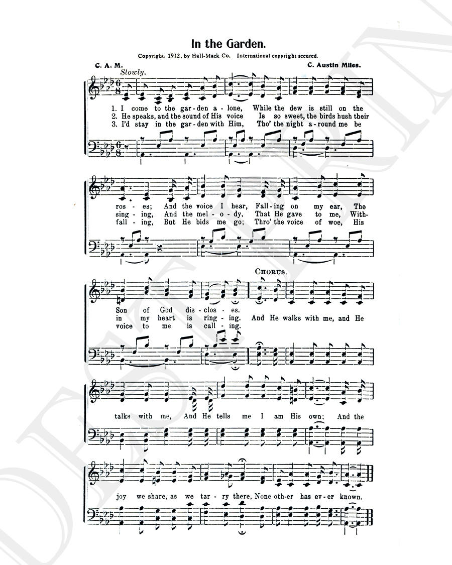 In the Garden Hymn Lyrics Sheet Music Art Hymn Art Hymnal Sheet Home