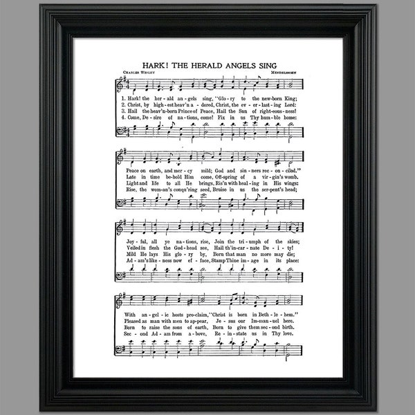 Hark The Herald Angels Sing Christmas Song Lyrics - Christmas Sheet - Sheet Music- Home Decor - Holiday Gift - Instant Download #HYMN-033