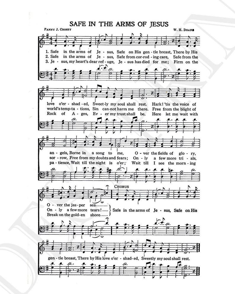 Safe in the Arms of Jesus Lyrics Hymnal Sheet Sheet Music Home Decor ...