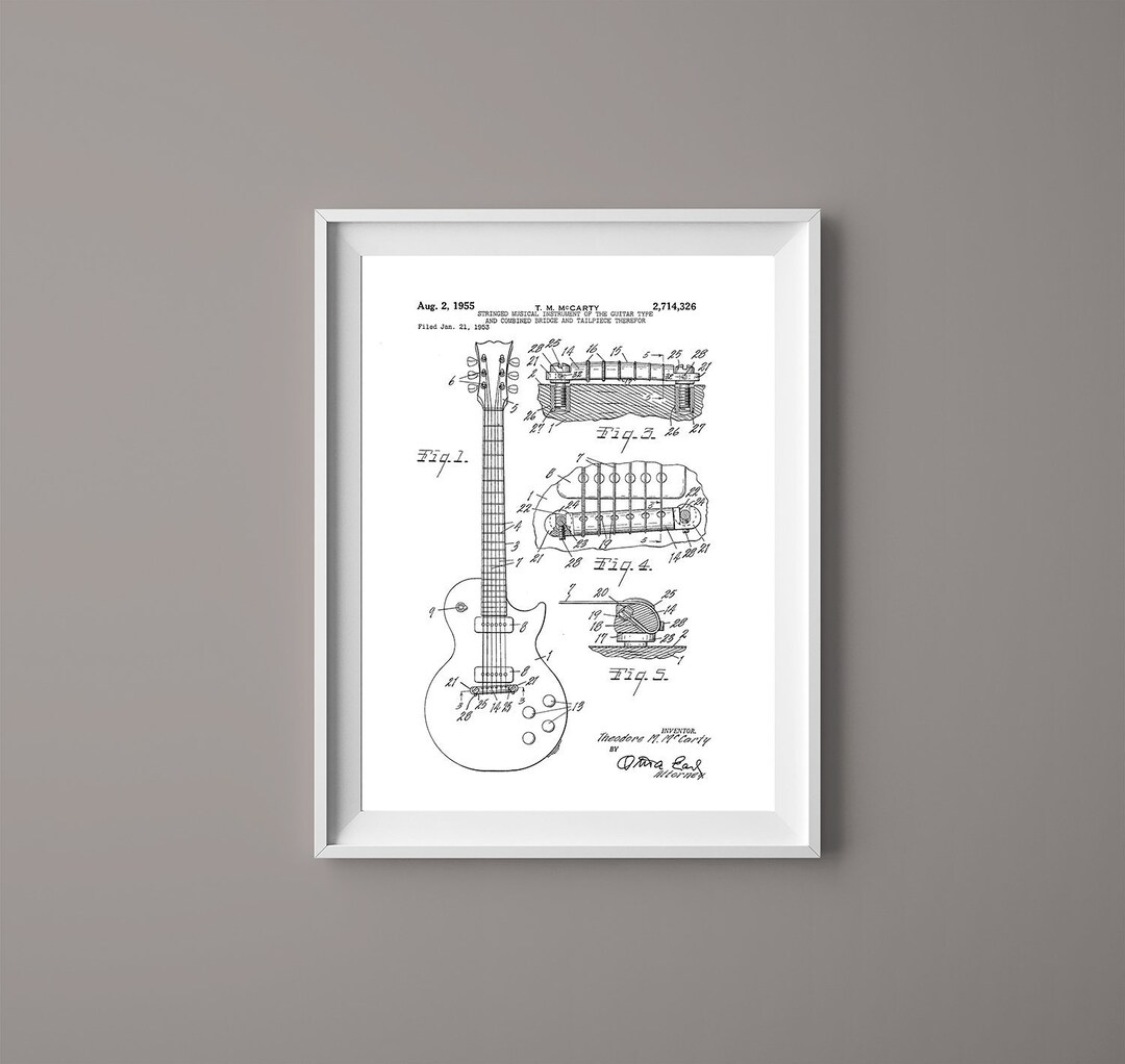 Gibson Les Paul Guitar Patent Print Poster - Gibson Guitar - Guitar ...