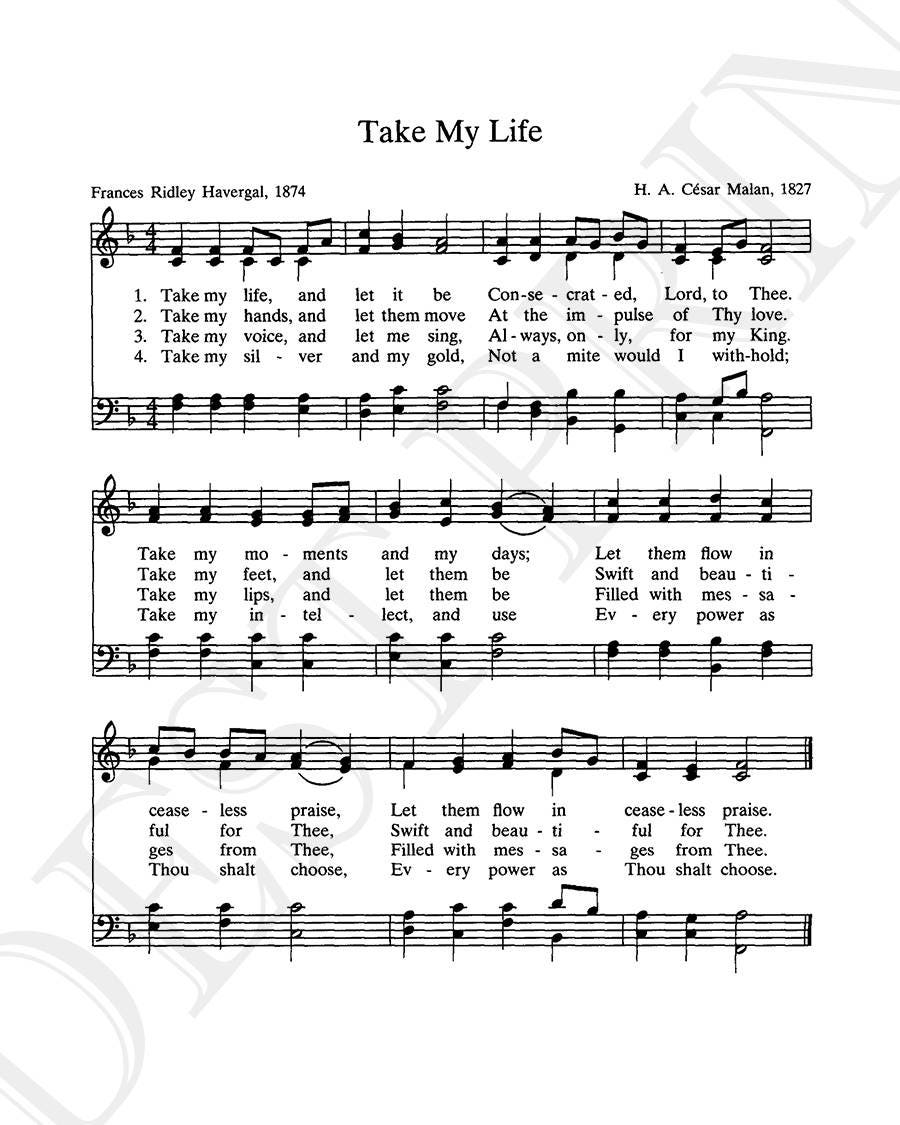 Take My Life and Let It Be Hymn Lyrics Sheet Music Art Hymn Art Hymn