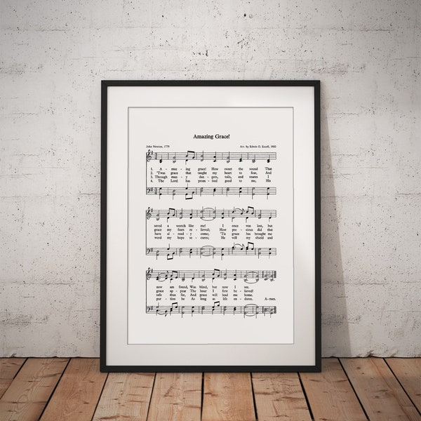 Amazing Grace Hymn Lyrics - Sheet Music Art - Hymn Art - Hymnal Sheet- Home Decor - Inspirational Art - Gift - Instant Download - #HYMN-017