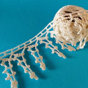 Handmade icicle ribbon, Crochet lace edging, Icicle trim, Crochet trim for craft, DIY trim, Peak bristle crochet from cotton,