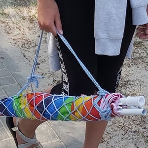 Sonnenschirm Umhängetasche mit zwei langen Henkeln, gehäkelte Tasche für Sonnenschirm, Schirmträger, Sonnenschirm Etui aus Netz, Sonnenschirm Halter