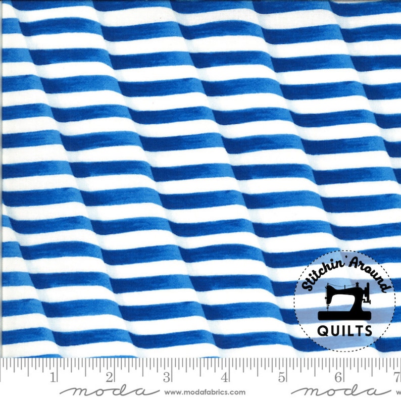 Waving Stripes 19985 14 America The Beautiful Lake Blue and White Moda Deb Strain