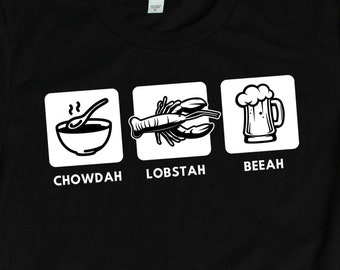 Chemise homard Chowdah Lobstah, chemises Boston, chemises Nouvelle-Angleterre, Nouvelle-Angleterre et Maine T-shirt cadeau accent Boston Bar Harbor