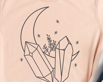 Crystal Moon Witchy-shirts, maankunst, maanshirt, heksenshirts, Witchy Phases-shirt, T-shirt spiritueel cadeau