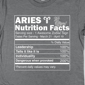 Aries Zodiac Nutrition Facts Shirt, Aries Shirts, Aries Gifts, Aries Art, Horoscope and Astrology Birthday Gift TShirt