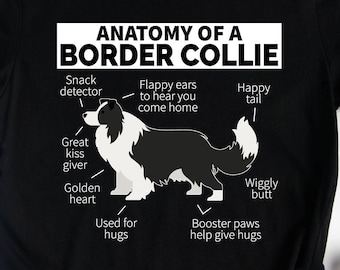 Anatomie d'une chemise pour chien border collie, chemises border collie, cadeaux border collie, tshirt cadeau pour amoureux des animaux pour propriétaire de chien