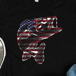 Bass Fish American Flag Shirt, Bass Fishing Shirt, Fishing Gifts, Fishing TShirt, Father&#39;s Day Gifts, Fish Shirts