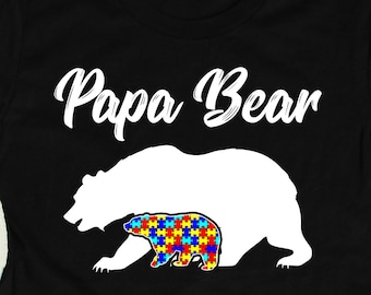 Autism Dad Papa Bear Shirts, Autism Awareness Shirts, Autistic Awareness Father and Child Gift TShirt
