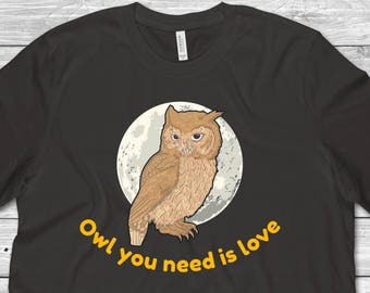 TS842 Women’s White Tee /"Owl you need is love/" Abstract Funny Owl Love Print