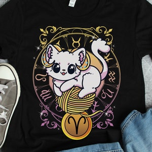 Aries Horoscope Cat Shirt, Aries Gifts, Aries Shirts, Aries Art, Funny Zodiac Art and Astrology Birthday Gift TShirt