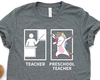 Preschool Dabbing Unicorn Shirt, Preschool Teacher Shirts, Preschool Gifts, School Teaching Gifts, Teacher Gifts