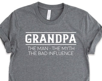 Camiseta "Abuelo, Mito, Mala Influencia", Camisetas para Abuelos, Regalos para Abuelos, Regalos Divertidos para Abuelos, Regalos para el Día del Padre, Regalos de Cumpleaños