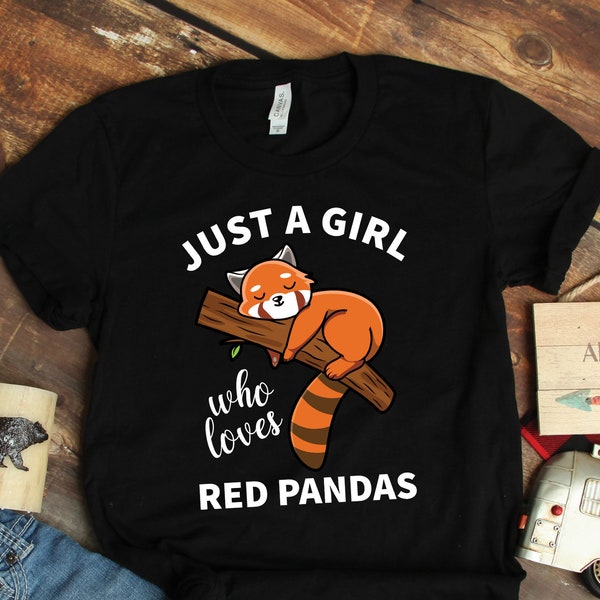 Chemises panda roux, cadeaux panda roux, chemise Just a Girl Who Loves pandas roux, chemises Animaux, cadeaux animaux, art panda roux