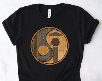 Guitar Shirts, Guitar Gifts, Guitarist Shirts, Guitar Yin-Yang Art Shirt, Musician Rock Music Gift TShirt