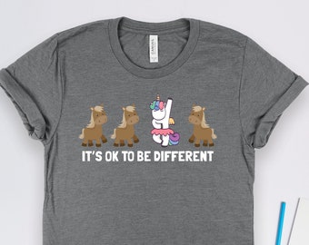 Eenhoornshirt It's OK To Be Different, Autism Awareness-shirts, individuele shirts, speciale shirts, shirt voor gehandicapten