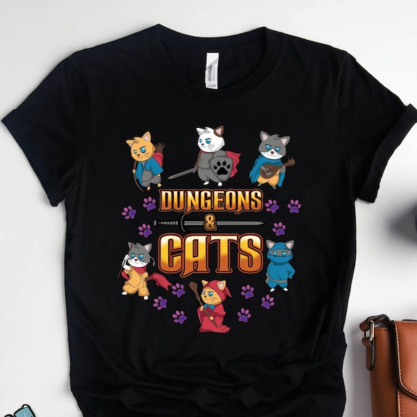 Dungeons and Cats Shirt, Boardgame Shirts, Gamer Gifts, Gaming and RPG Role Playing Tabletop Game Gift TShirt