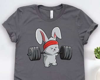 Bunny Shirts, Bunny Gifts, Bunny Gym Weightlifting Shirt, Funny Rabbit Fitness Art Gift TShirt