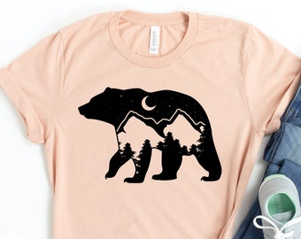 Nature Shirts, Hiking Shirts, Nature Bear Print Shirt, Camping Shirts, Family Trip Shirts, Landscape Shirts, Hiker Gifts