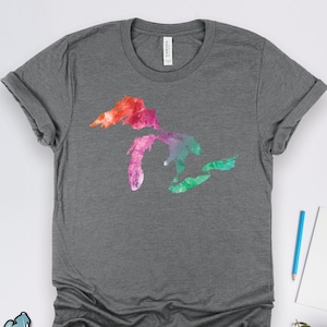 Great Lakes Watercolor Art Shirt, Great Lakes Shirts, Great Lakes Gifts, Lake Superior Erie Huron or Michigan Gift TShirt