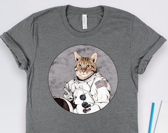 Cat Shirt, Outer Space Shirt, Cat Gift, Cat Art, Cat Astronaut Shirt, Space Kitten Science Gift TShirt