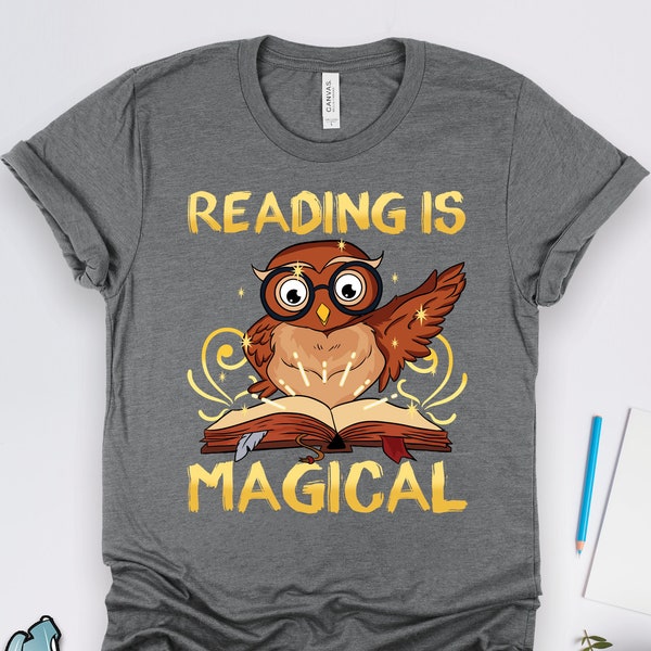Reading Shirts, Book Shirts, Reading Is Magical Shirt, Owl Shirts, Book Owl Shirt, Book Lover Gifts, Librarian Shirts, Teacher Shirts