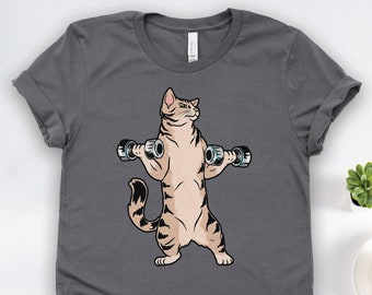 Weightlifting Cat Gym Shirts, Fitness Shirt, Trainer Shirts, Weightlifter Gifts, Bodybuilder Shirts
