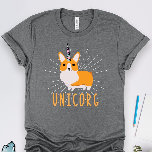 Camisetas de unicornio corgi, regalos corgi, camiseta unicorg, arte corgi, camisetas para dueños de mascotas, camisetas para perros, regalos para dueños de perros, camiseta de unicornio corgi