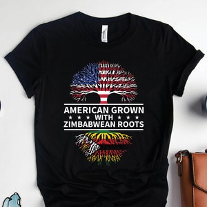 Zimbabwean Roots American Grown Shirt, Zimbabwe Shirts, Proud Zimbabwe Heritage Shirts, Zimbabwe Flag Art
