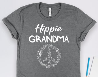 Hippie Grandma Floral Peace Sign Shirt, Grandma Gifts, Hippie Shirts, Grandmother Gifts, 70s Culture Gift TShirt