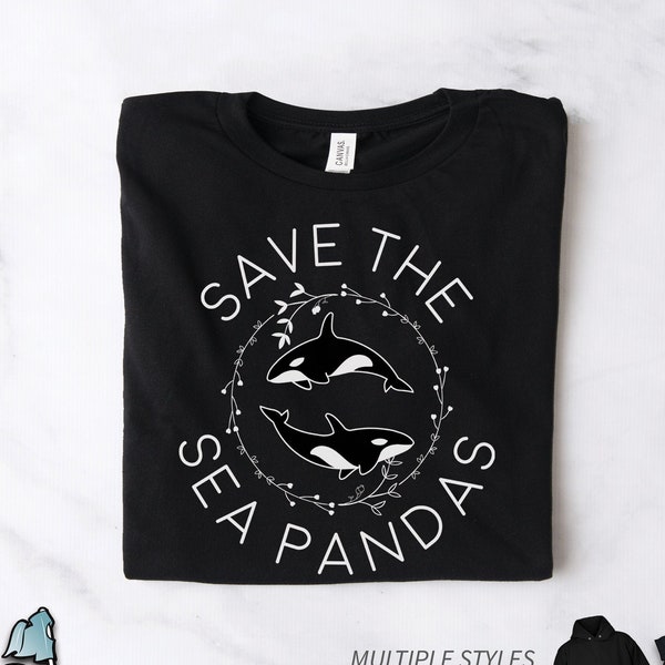 Camisetas de orcas de Save The Sea Pandas, camisetas de orcas, regalos de orcas, camisetas de conservación oceánica, camisetas de playa, camisetas de cruceros