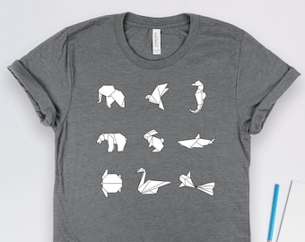 Camisetas de animales de origami, camisetas de Japón, camisetas de papel, camisetas de cultura japonesa, camisetas de origami, regalos de origami, arte de origami