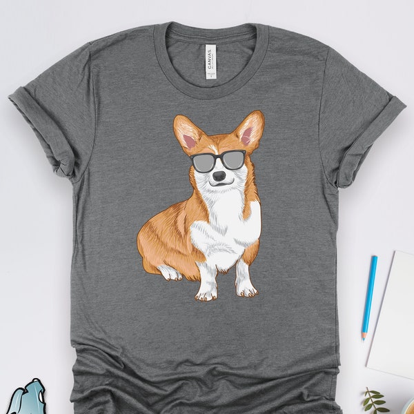 Corgi Shirts, Corgi Gifts, Corgi Art, Corgi Sunglasses Shirt, Pet Dog Owner Animal Lover Gift TShirt