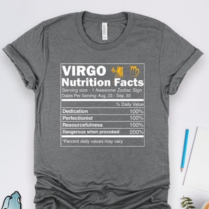 Virgo Zodiac Sign Nutrition Facts Shirt, Virgo Shirts, Virgo Gifts, Astrology Shirts, Horoscope Shirts, Virgo Birthday Gifts