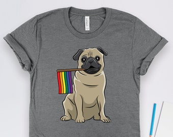HBTQ-skjorta för mopsflagga, HBTQ-skjortor, Gay Pride-skjortor, HBTQ-medvetenhetskjortor, presenter till hundägare, regnbågsflagga