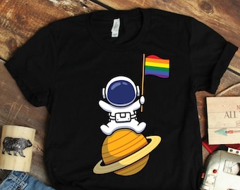 LGBT Astronaut Gay Pride Shirt, LGBT Gifts, Lgbt Awareness Shirt, Rainbow Flag Shirt, Outer Space Lgbt Shirt