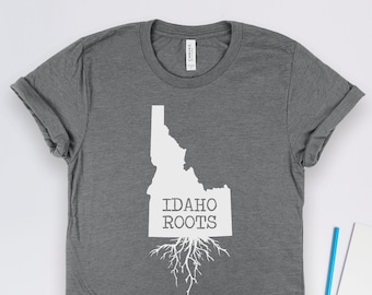 Shirt Idaho Roots, shirts van Idaho, cadeaus van Idaho, kunst van Idaho, shirts van de Amerikaanse staat, shirt van de kaart van Idaho, afdrukken van Idaho