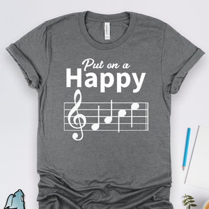 Music Shirts, Happy Face Shirt, Musician Shirt, Musical Note Shirt, Band Shirts, Orchestra Shirts, Music Gifts, Music Teacher Shirts