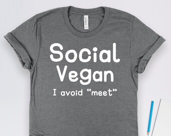 Koszulka "Social Vegan Avoid Meet", koszulki dla introwertyków, prezenty dla introwertyków, koszulki sarkastyczne, koszulki dla introwertyków