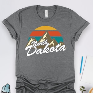 North Dakota Retro Mountains Shirt, North Dakota Shirts, North Dakota Gifts, North Dakota Art, American State ND Shirt