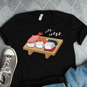 Sushi Shirts, Sushi Art, Sushi Gifts, Kawaii Sushi Sleeping Shirt, Japanese Shirts, Japanese Food Shirts