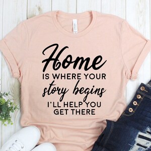 Camisetas de bienes raíces, camisetas de agente inmobiliario, camiseta &quot;El hogar es donde comienza tu historia&quot;, camisetas de corredor, regalos de bienes raíces, camisetas de propietario