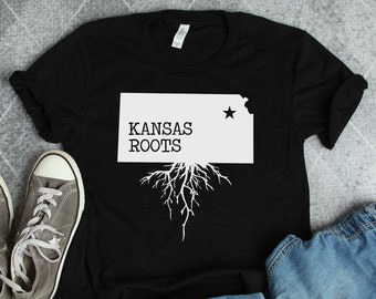 Maglietta con le radici del Kansas, magliette del Kansas, regali del Kansas, stato americano KS, maglietta regalo con stampa della mappa del Kansas