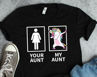 Maglietta unicorno "Tua zia, mia zia", magliette per zie, regali per zie unicorno, regali per sorelle, magliette per l'annuncio di una nascita