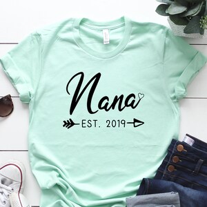 Personalized Nana Established Year Shirts, Grandma Gifts, Pregnancy Announcement, Baby Shower Gifts
